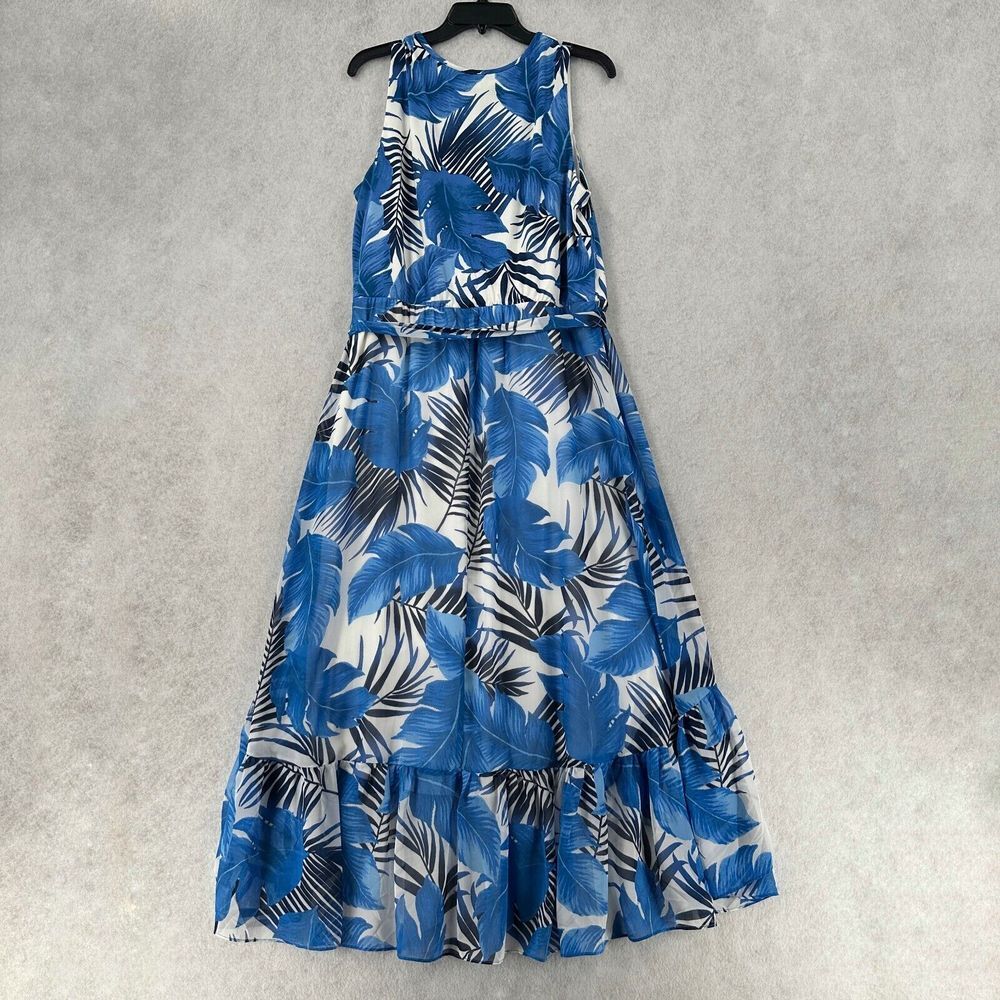 NWT Lane Bryant Maxi Dress Size 14 Floral Sleeveless Long Flowy Blue Tropical - Picture 2 of 12